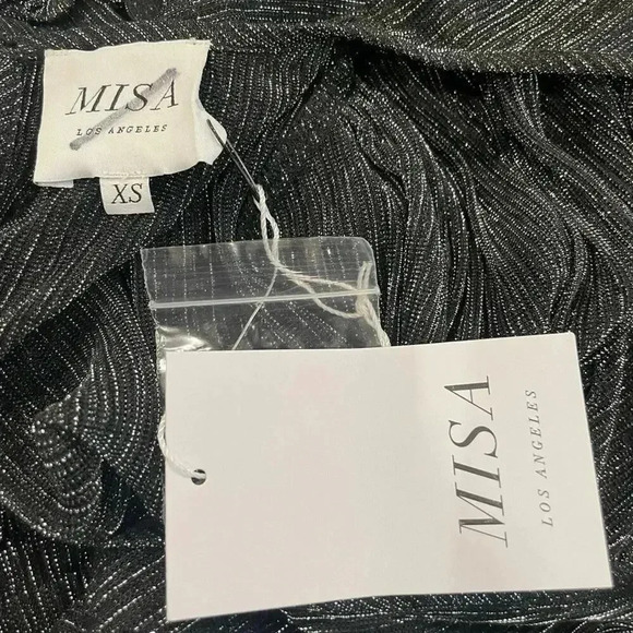 MISA Los Angeles NWT Metallic Black & Silver Smocked Mini Dress Womens Size XS - Picture 11 of 12